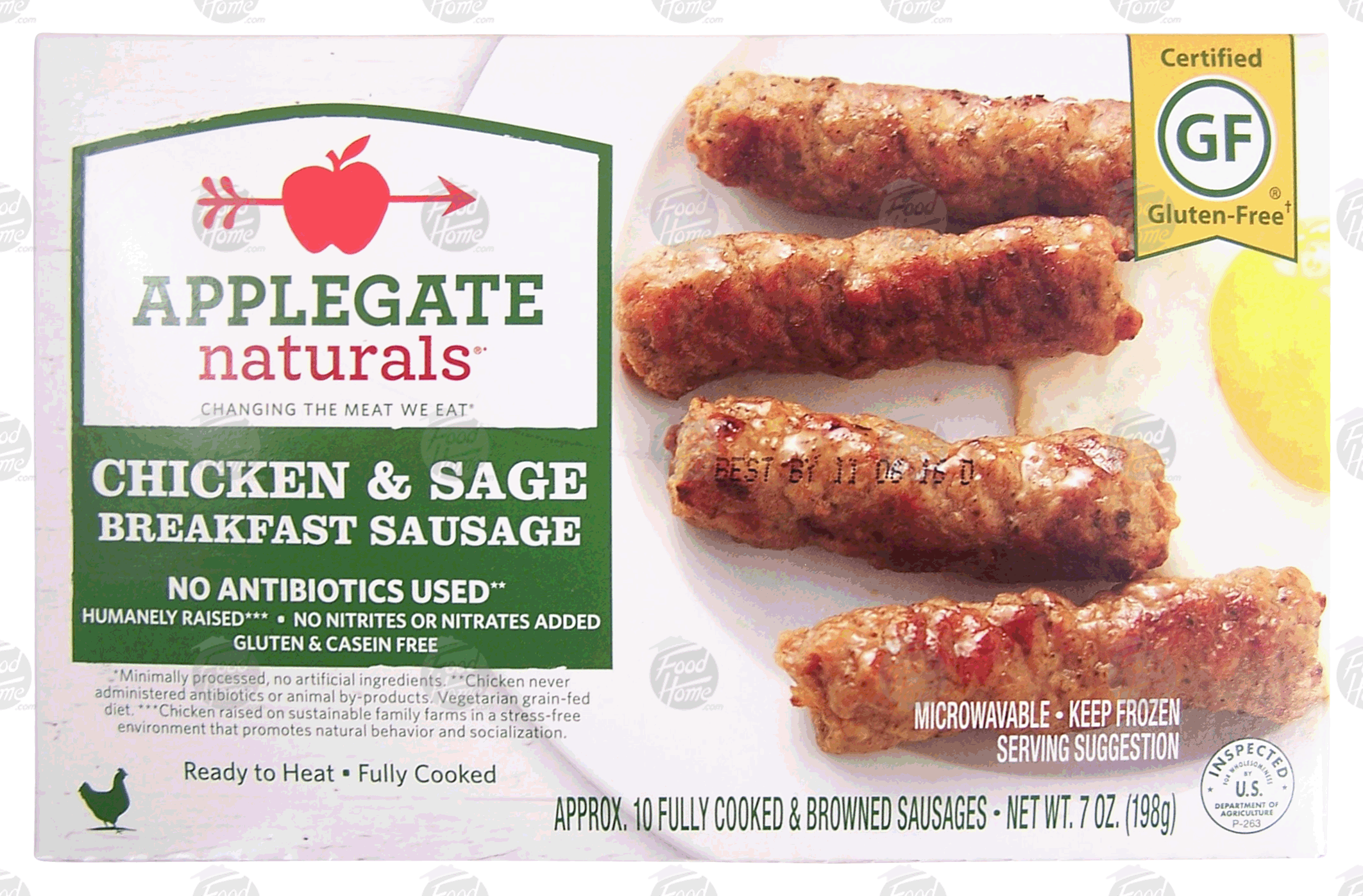 Applegate naturals gluten free chicken & sage breakfast sausage,10 fully cooked and browned sausages Full-Size Picture